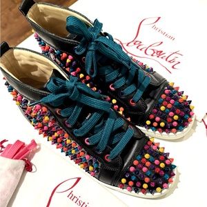 Christian Louboutin Louis Spikes Calfskin High-Top Sneaker in Black Multi